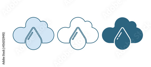 Blue Cloud with rain icon isolated on white background. Rain cloud precipitation with rain drops. Vector