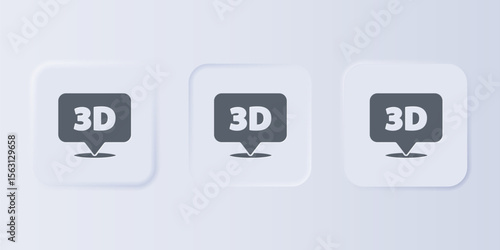 Grey Speech bubble with text 3D icon isolated on grey background. Set icons in square buttons. Vector