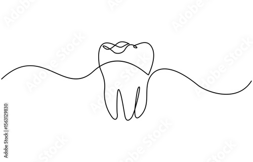 Teeth continuous one line drawing and simple isolated outline vector design, Tooth continuous one line drawing, Single line art tooth icon. Vector illustration