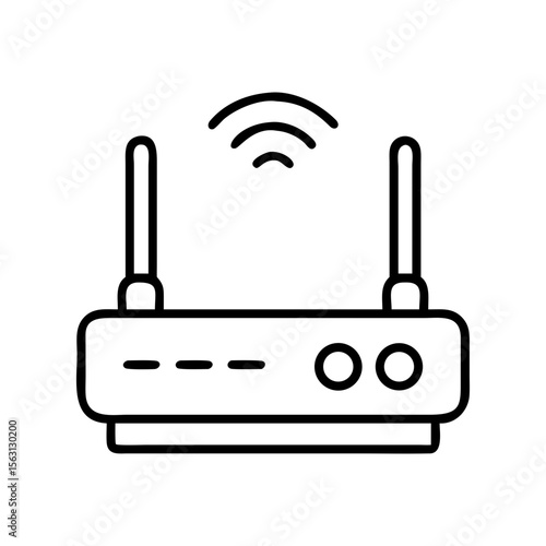 Simple line art illustration of a wireless router broadcasting a strong signal