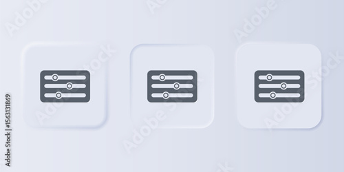 Grey Sound mixer controller icon isolated on grey background. Dj equipment slider buttons. Mixing console. Set icons in square buttons. Vector