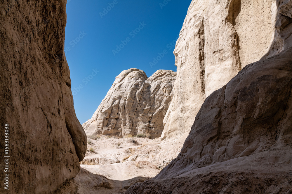Obraz premium Entrada Sandstone（Middle Jurassic），Mostly fine-grained sandstone. Toadstool Hoodoos Trail, Kane County, Utah geology. . Weathering, erosion.