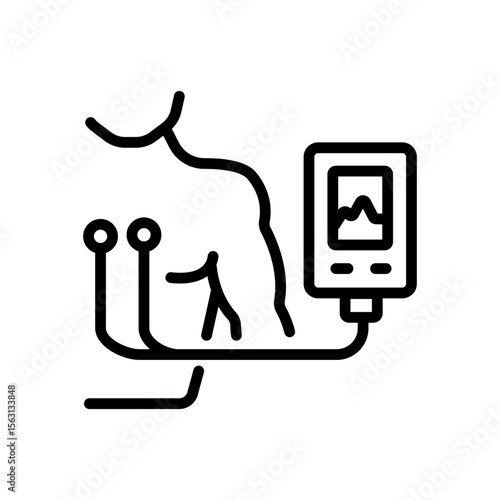 Holter Monitor Outline Icon. Portable ECG Monitoring. Dynamic ECG System. Digital Heart Rate Analyzer and Recorder. Medical symbol isolated on white background.