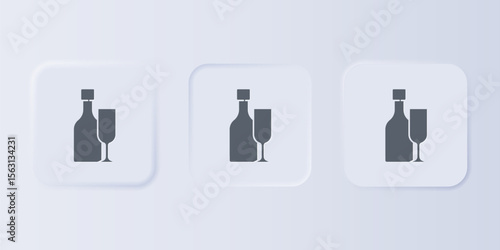 Grey Wine bottle with glass icon isolated on grey background. Set icons in square buttons. Vector
