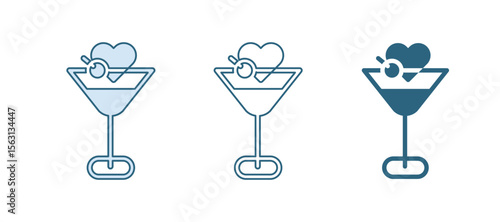 Blue Martini glass icon isolated on white background. Cocktail icon. Wine glass icon. Vector