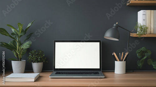 Wallpaper Mural Matte dark gray laptop and white coffee cup on minimalist desk, charcoal texture with monochrome city silhouette, professional product still life with copy space Torontodigital.ca