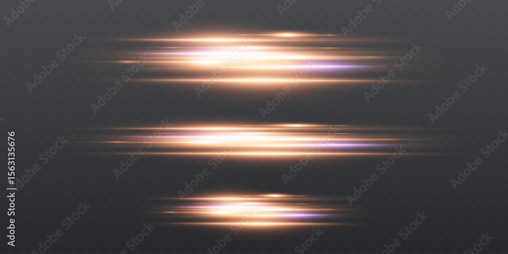 Set of speed light lines, abstract ray light effects. On a transparent background.