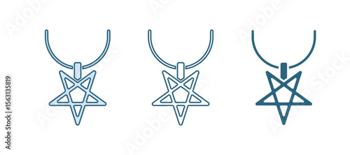 Blue Pentagram on necklace icon isolated on white background. Magic occult star symbol. Vector