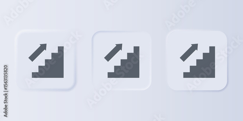 Grey Stairs up icon isolated on grey background. Set icons in square buttons. Vector