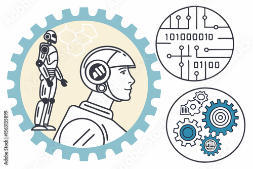 Vector Illustration of AI and Robotics Concept with Abstract Design Elements