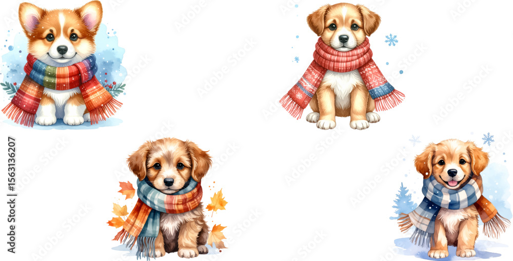 Obraz premium Brown cute funny cartoon group of dachshund puppies sitting