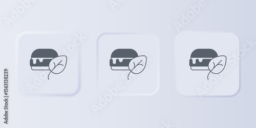 Grey Vegan food diet icon isolated on grey background. Organic, bio, eco symbol. Vegan, no meat, lactose free, healthy, fresh and nonviolent food. Set icons in square buttons. Vector