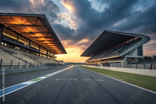 Race track grandstand at sunset motorsport venue racing circuit sports arena