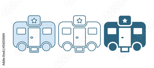 Blue Machine trailer dressing room for actors icon isolated on white background. Movie crew rest room. Star sleeping place. Film vehicle. Vector