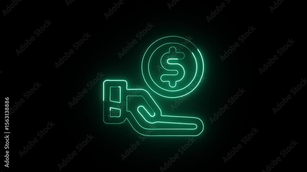 Glowing Money and Symbol in HD Video Neon Animation on Black Background Glowing Money and Symbol in HD Video Neon Animation on Black Background