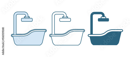 Blue Bathtub icon isolated on white background. Vector