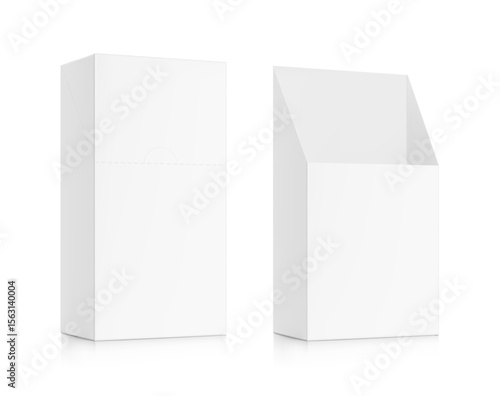 Universal blank paperboard show box mockup for stick bags, bars, sachets. Perspective view. Vector illustration isolated on white background. Can be use for food, medicine, cosmetic and etc. EPS10.