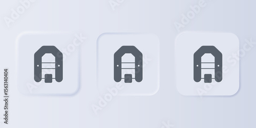 Grey Rafting boat icon isolated on grey background. Inflatable boat with paddles. Water sports, extreme sports, holiday, vacation. Set icons in square buttons. Vector