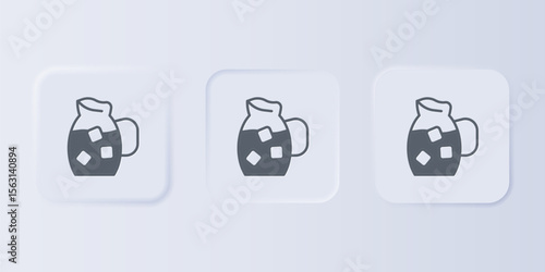 Grey Jug glass with water icon isolated on grey background. Kettle for water. Glass decanter with drinking water. Set icons in square buttons. Vector