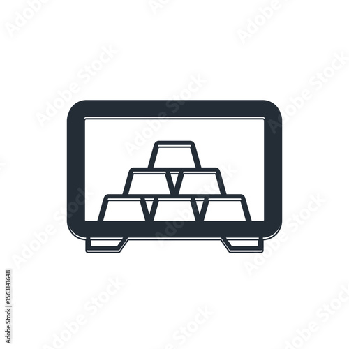 Black Safe with gold bars icon isolated on white background. Precious metals on deposit in bank. Metallic treasury. Reliable data protection. Vector