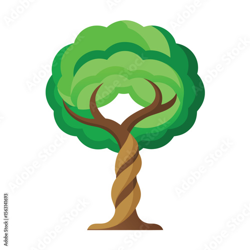 A distinctive vector icon of a tree with a unique, twisted trunk, conveying character, resilience, or an aged, natural form.