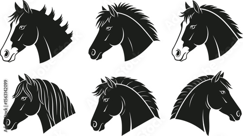 Horse head vector silhouette collection equine animal graphic designs set