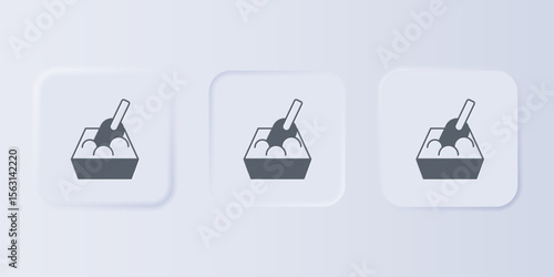 Grey Cat litter tray with shovel icon isolated on grey background. Sandbox cat with shovel. Set icons in square buttons. Vector