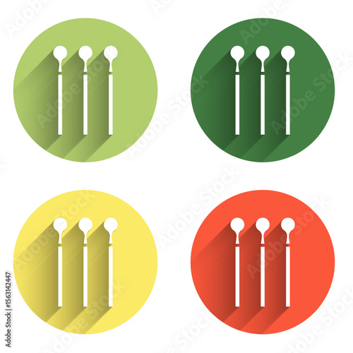 Set Matches icon isolated with long shadow background. Color circle button. Vector
