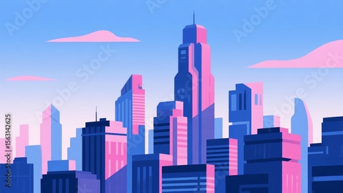 Stylized Cityscape with Pastel Skyscrapers Under a Clear Sky