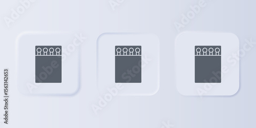 Grey Open matchbox and matches icon isolated on grey background. Set icons in square buttons. Vector