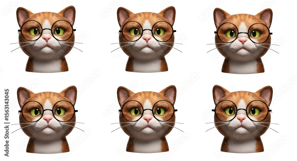 Fototapeta premium Ginger cat with glasses illustration pattern