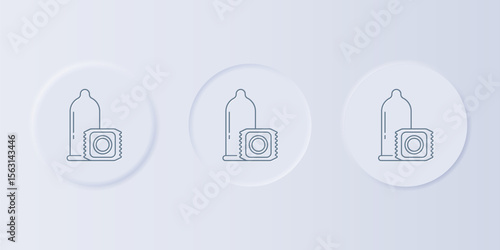 Grey Condom safe sex icon isolated on grey background. Safe love symbol. Contraceptive method for male. Set icons in square buttons. Vector