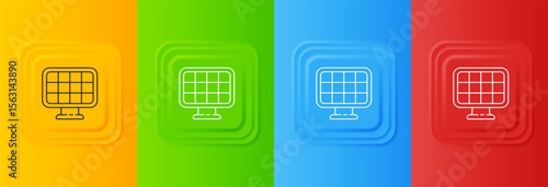 White Solar energy panel icon isolated on colorful background. Set icons in square buttons. Vector