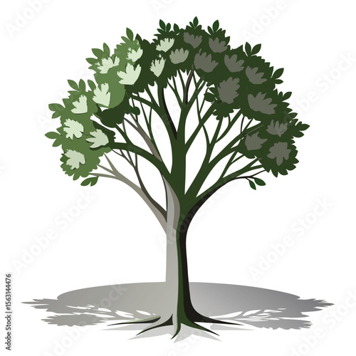 A realistic vector icon of a tree with implied shadows cast by its leaves, adding depth and a sense of natural light to the illustration.