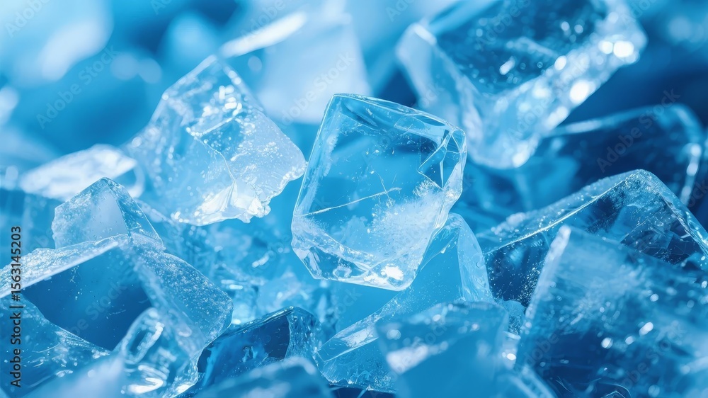 Close-up of Clear Ice Cubes with Blue Tint Close-up of Clear Ice Cubes with Blue Tint