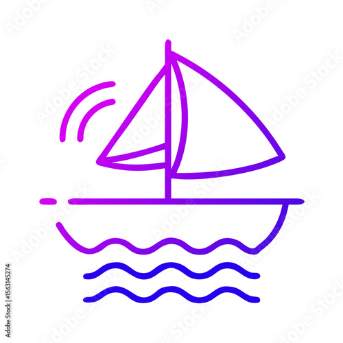 Sailing boat illustration in vivid purple and blue colors  