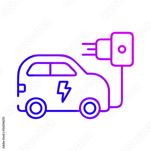 Electric car charging at station with cable and power symbol  