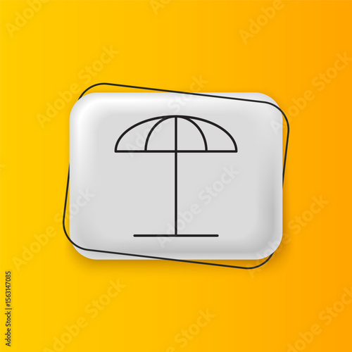 Black Sun protective umbrella for beach icon isolated on yellow background. Large parasol for outdoor space. Beach umbrella. Silver rectangle button. Vector