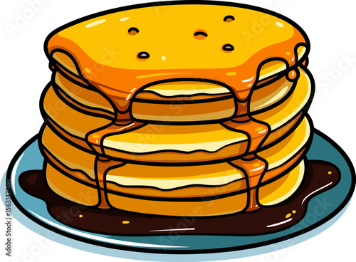 Golden Stack: Fluffy Pancakes Drenched in Sweet Syrup Delight