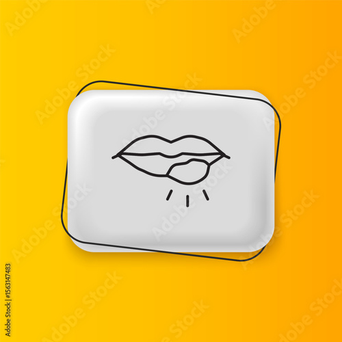 Black Herpes lip icon isolated on yellow background. Herpes simplex virus. Labial infection inflammation symbol. Silver rectangle button. Vector