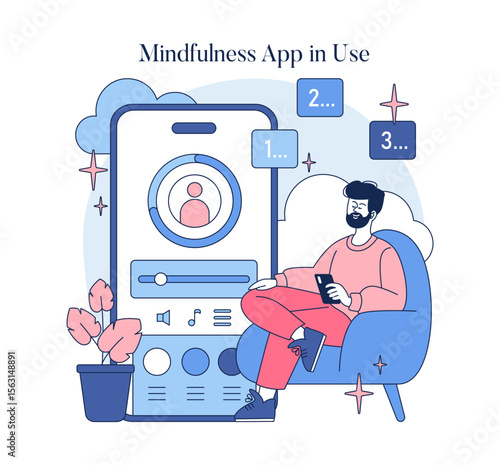 Mindfulness App Vector Illustration with User
