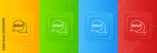 White Golf label icon isolated on colorful background. Set icons in square buttons. Vector
