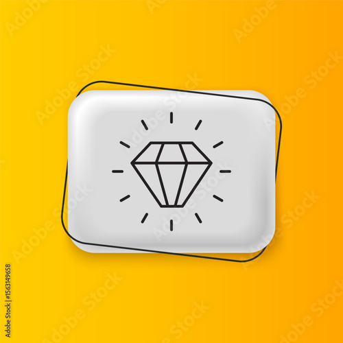 Black Diamond icon isolated on yellow background. Jewelry symbol. Gem stone. Silver rectangle button. Vector