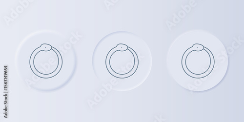 Grey Magic symbol of Ouroboros icon isolated on grey background. Snake biting its own tail. Animal and infinity, mythology and serpent. Set icons in square buttons. Vector