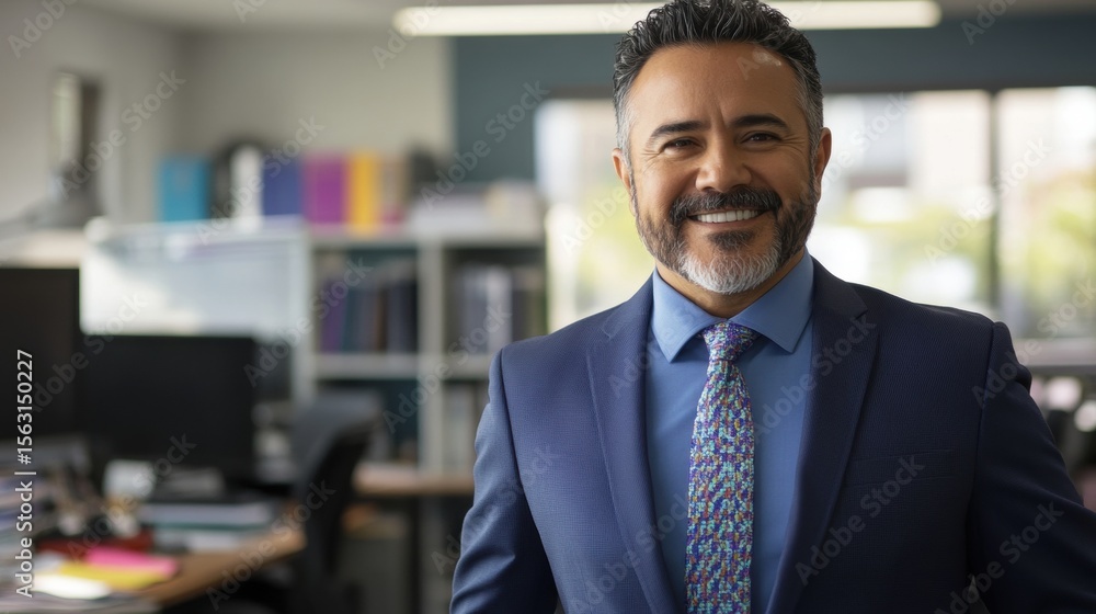 Fototapeta premium Colombian Businessman Smiling in Modern Office Setting Colombia smile standing