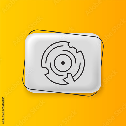 Black Vinyl disk icon isolated on yellow background. Silver rectangle button. Vector