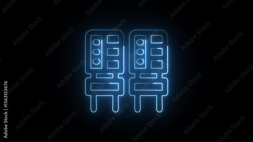 Glowing Server Rack and Symbol in HD Video Neon Animation on Black Background Glowing Server Rack and Symbol in HD Video Neon Animation on Black Background
