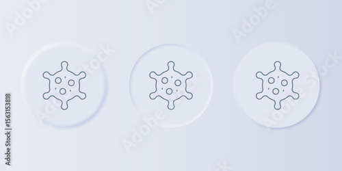 Grey Virus icon isolated on grey background. Corona virus 2019-nCoV. Bacteria and germs, cell cancer, microbe, fungi. Set icons in square buttons. Vector