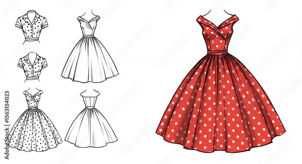 Obraz premium Vintage fashion designs with polka dot dress