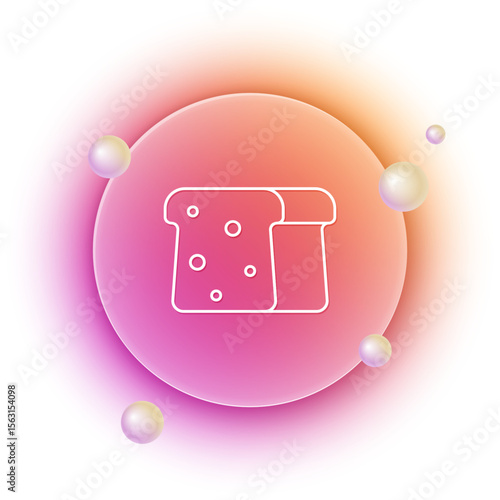 White Bread toast for sandwich piece of roasted crouton icon isolated on white background. Lunch, dinner, breakfast snack. Orange and pink gradient circle background. Vector